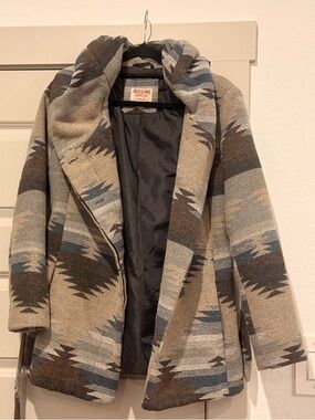 Mossimo Supply Co. Beige Brown Blue Geometric Shawl Cardigan